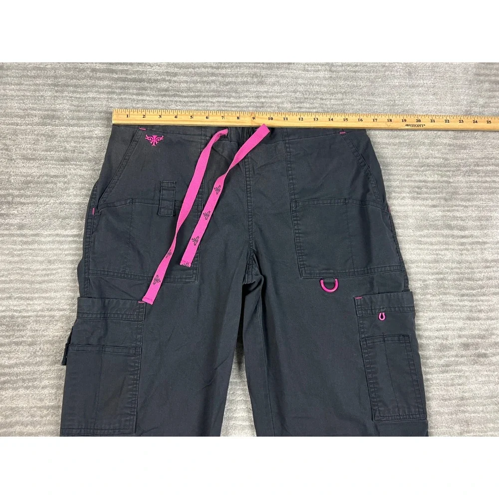 Koi Scrub Pants Womens Medium Black Pink 8761 BKRS Cargo Drawstring Straight Leg - Picture 2 of 10